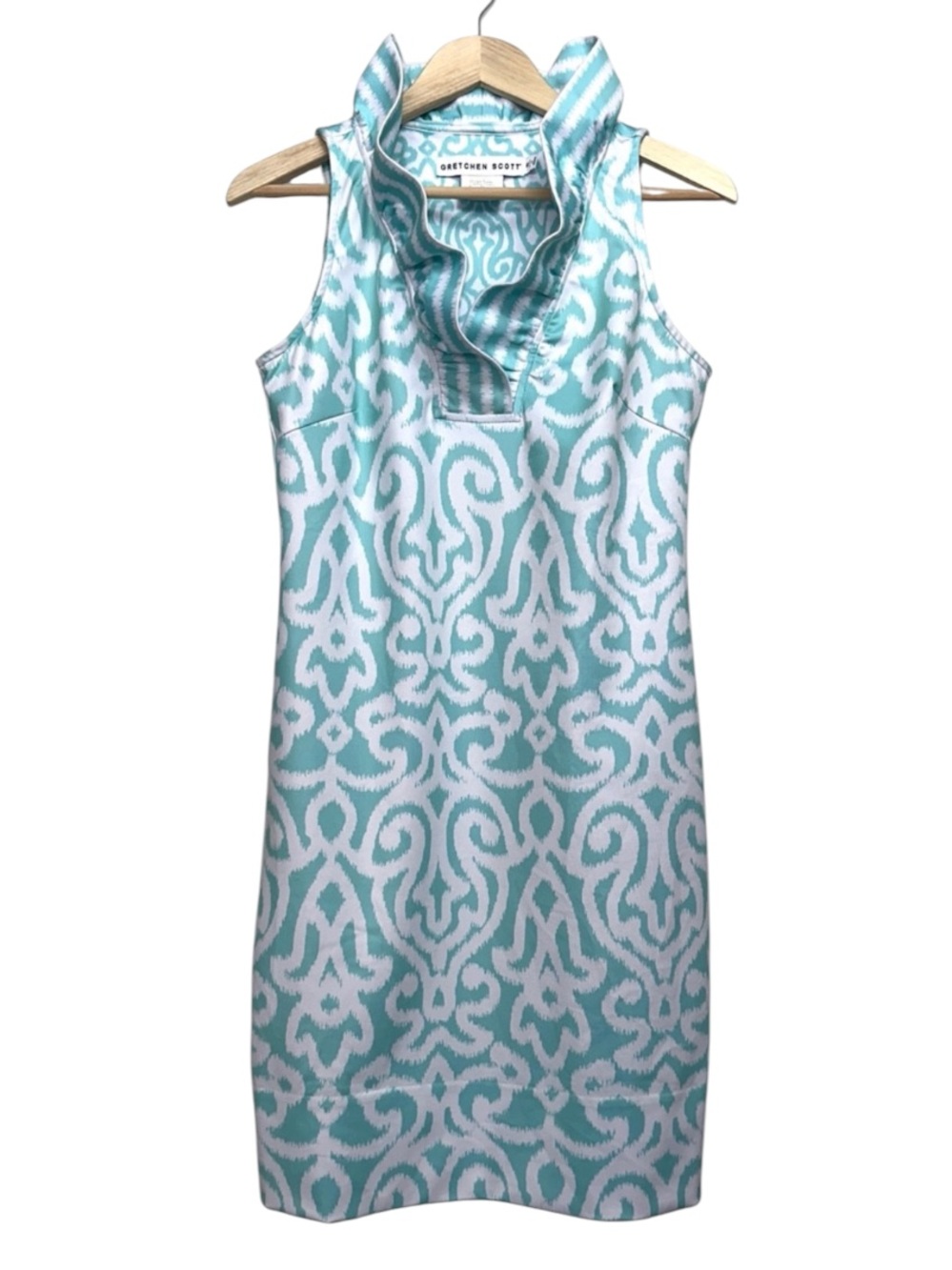 GRETCHEN SCOTT Ruffneck Sleeveless Dress in Sea Green and White
